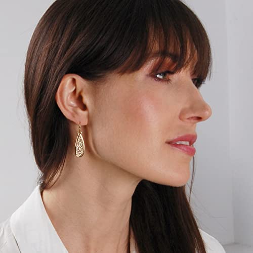 Teardrop Dangle Earrings for Women with Simulated Druzy Stones, in Gold or Rose Gold Tone - color: Gold - Gold Stone