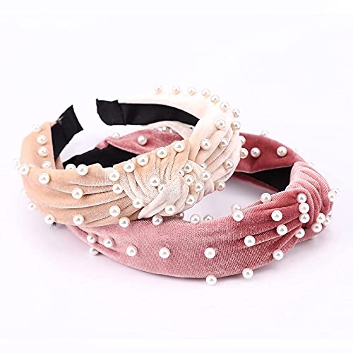 DRESHOW 4 Pack Velvet Pearl Headbands for Women Girls Bow Turban Vintage Boho Head Bands Wraps Hoop Hair Accessories Gift - color: 4 Pack Velvet Pearl Headbands