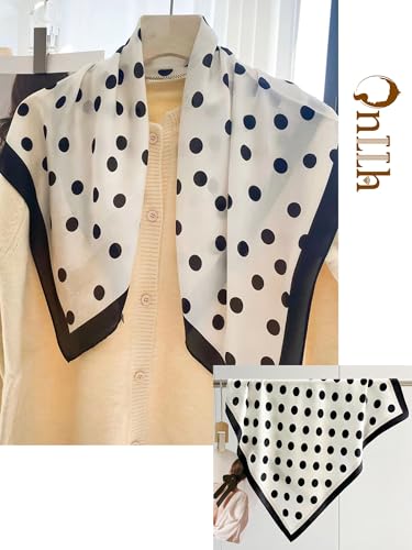 Silky Scarf for Women Lightweight Satin Bandanas Neck Hair Wrap For Sleeping Head Scarves 27.5" - color: A02 White Black Point/27.5"