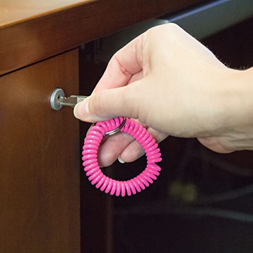 Lucky Line 2” Diameter Spiral Wrist Coil with Steel Key Ring, Flexible Wrist Band Key Chain Bracelet, Stretches to 12”,unisex,adult Pink, 1 PK (410661) - color: Pink Neon, size: 1 Pack