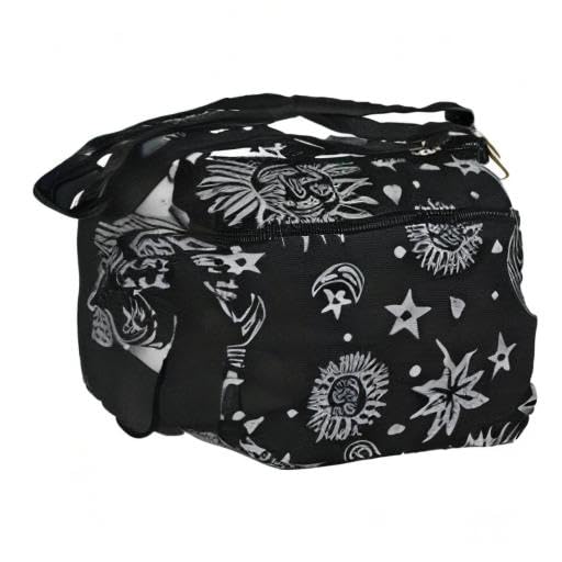 Sun Moon Stars and Planets Celestial Hippie Boho Crossbody Single Shoulder Bag - color: Black
