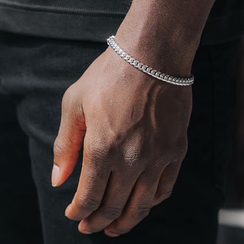 CG&KYGG 6mm Miami Cuban Link Chain 14K White Gold Plated 316L Stainless Steel Necklace or Bracelet for Mens Womens(Double Safety Clasp, Birthday Gift) - style: 14K White Gold Bracelet - 6mm