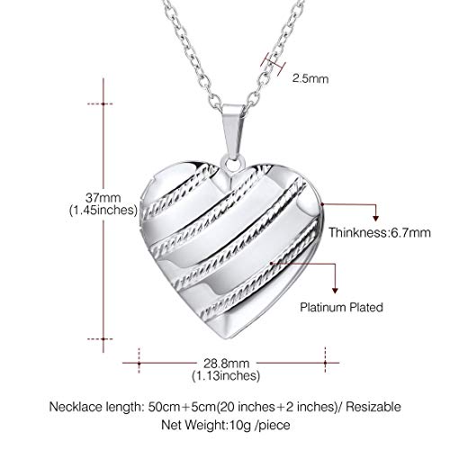 U7 Women Locket Necklace Platinum 14K Gold Photo Lockets that Hold Picture,Chain 20 Inch Personalized Gift Custom Love Heart Image Necklaces - color: 05# Platinum Stripe