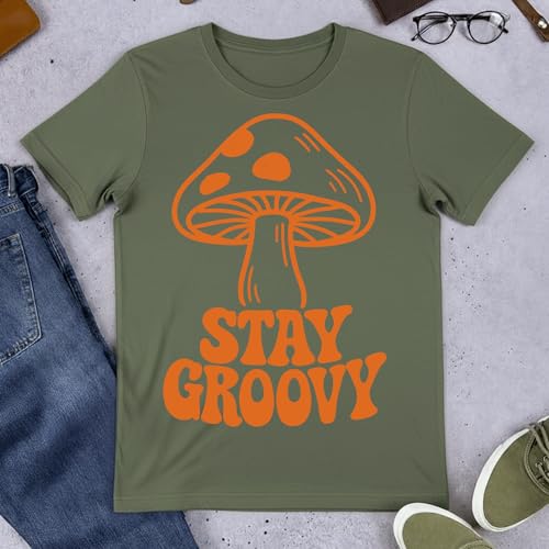Stay Groovy Mushrooms T-Shirt– Retro Aesthetic Apparel – 100% Cotton Unisex Tee - color: Green, size: Small