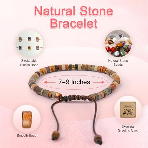 Inspirational Gifts Bracelets for Women: Mothers Day Birthday Gifts for Mom Women Friends Sister - Healing Natural Stone Beads Bracelets Thinking of you Get Well Soon Gift for Women - color: A-G JASPER STONE-RAIN