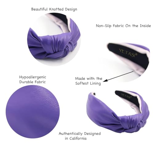 Leather Headbands for Women Violet Purple Stylish Year-round Wearable All Day. Head bands Adult Women Trendy Head band for Women's Hair Knotted Headband Top Knot Womens Fashion Designer Girls - color: Violet Purple