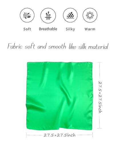 Hioyiwse Satin Square Scarf for Women Solid Color Emulation Silk Handkerchief Hair Ribbon Headband Handbag Purse - color: D4-green(23.6*23.6inch)