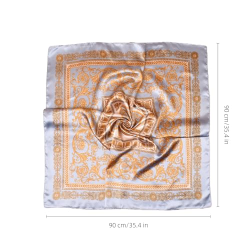 35” Satin Large Square Head Scarves-Like Silk Satin Scarf for Hair Wrapping at Night Bandana Square Scarf for Sleeping - color: Four Square Coins-blue