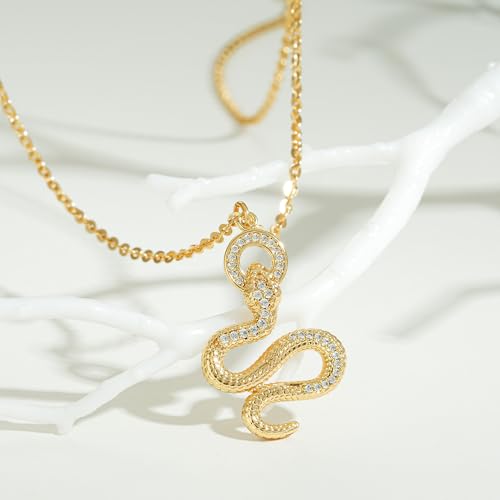 Fettero Animal Necklaces for Women 14K Gold Plated Charm Snake Necklace Elephant Bird Cat Butterfly Pendant Cute Dainty Necklace Jewelry - style: CZ Circle