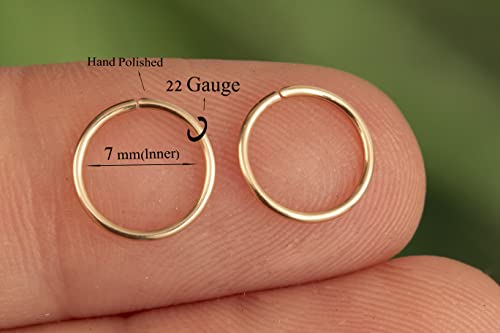 Gold Hoop Earrings Silver Hoop Earrings - Hoop Earrings For Women Two Pcs Of Thin Gold Filled Sterling Silver Hoops, Helix Hoop, Tragus Ring, Cartilage Hoop - color: Gold, style: 7mm 22 gauge / 1 pair