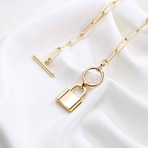 Turandoss 14K-Gold-Plated Necklaces for Women - Lock Evil Eye Medallion Vintage Coin Necklace Bee Sun Moon Shell Chain Necklace Layered Paperclip Chain Necklaces for Women Jewelry Gifts - style: "1-Lock Link Choker