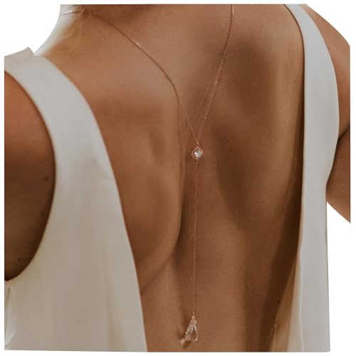 Sexy Crystal Back Chain Necklace Drop Pendant Necklace Body Chain Wedding Bridal Rhinestone Backdrop Jewelry for Women Backless Dress - color: Gold