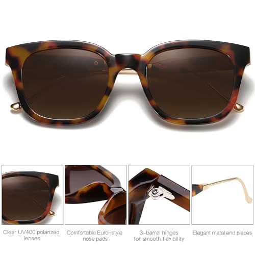SOJOS Classic Square Polarized Sunglasses Womens Mens Retro Trendy UV400 Sunnies SJ2050 - color: Amber Tortoise/Brown