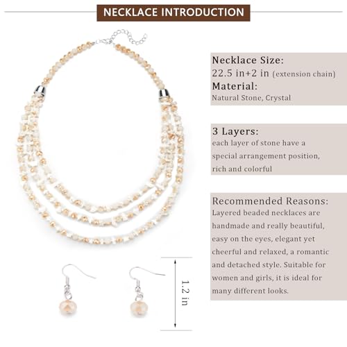 Errally Layered Beaded Statement Necklace Multi Strand Crystal Beads Collar Necklace and Earring Sets for Women Fashion Costume Jewelry Set Gifts for Her - color: 15-Beige