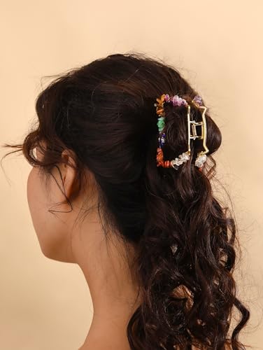 MINACHI Boho Hair Claw with Mixed Colorful Stone Chips, Handmade Gold Tone Hair Clip for Women - color: Hair Claws AIR.002