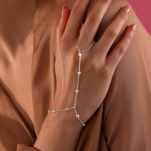 Hand Chain Bracelet for Women Trendy, Dainty Silver Beaded Finger Ring Bracelet Non Tarnish Minimalist Adjustable Simple Cute Silver Bracelets Waterproof Fashion Jewelry - color: Silver-02