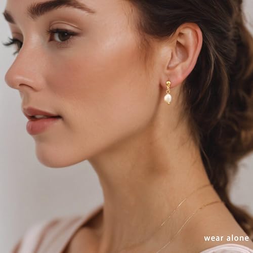 Pearl Earrings for Women, Gold Plated Huggie Hoop Drop Earrings | Hypoallergenic pearl hoop earrings designed for multiple piercings, cartilage styling and everyday wear - style: 4 pearl earring set