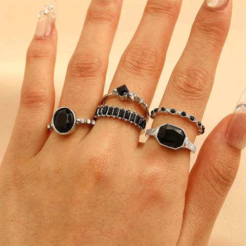 Black Obsidian Ring Stackable Gold Tone Oval Black Stone Statement Ring for Women Party Date Night Jewelry Gift - color: A2:black obsidian rings