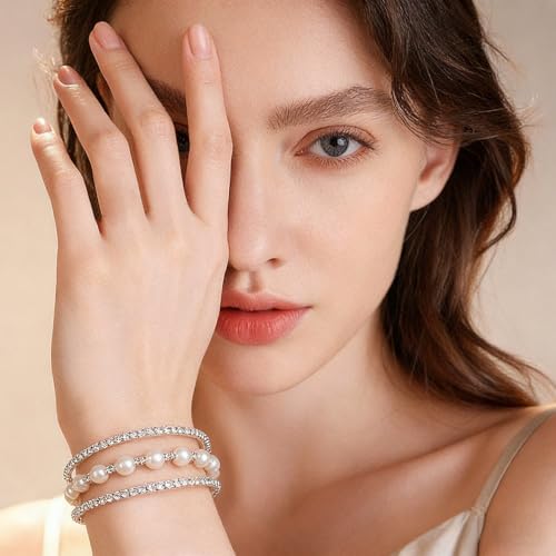 Suyi Rhinestone Bracelet Multilayer Gold Cuff Bracelet for Women Crystal Braidal Bracelets - color: Silver 7