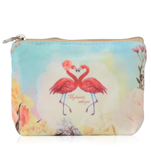 Women and Girls Cute Fashion Coin Purse Wallet Bag Change Pouch Key Holder - color: Flamingos