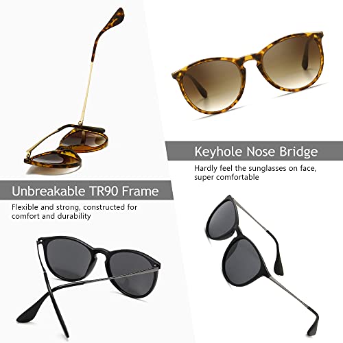 SUNGAIT Premium Vintage Round Sunglasses for Women Men Classic Retro Trendy Style - color: 2 Pack (Polarized): Matte Black/Gray+matte Amber/Brown Gradient