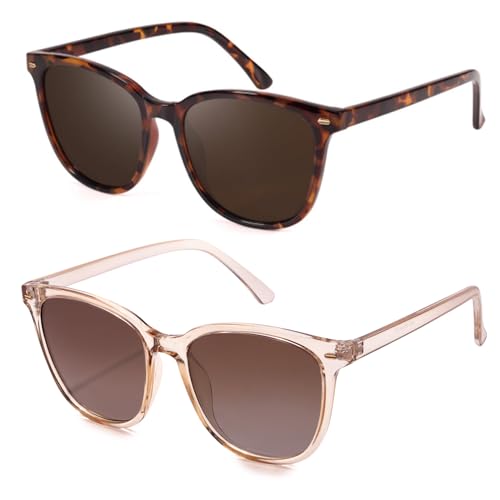 Myiaur Polarized Sunglasses for Women, Trendy Square Shades with UV400 Protection Sun Glasses for Daily (2 Pack) - color: A10 Tortoise+tp Brown/ Tea