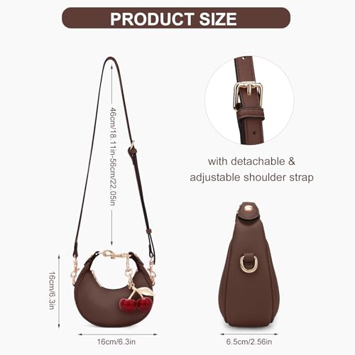 JQWSVE Small Top Handle Bags for Women Mini Purses Cute Ladies Handbags Crescent Mini Crossbody Bags with Cherry - color: A04-small-brown