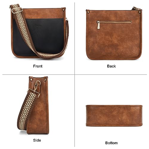 HKCLUF Crossbody Bag Purse for Women 2PCS/Set Leather Hobo Handbag Wallet Set With 2Adjustable Guitar Strap Shoulder Bag | Purse - color: A25-black Brown