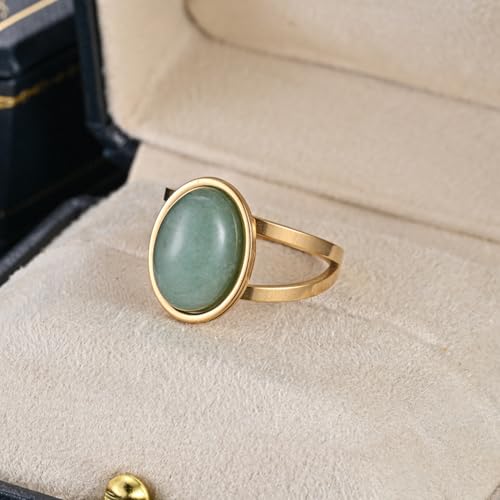 Turquoise Western Ring for Women. 18k Gold Plated Statement Rings with Blue Stone. Retro Boho Chic Jewelry. Elegant Statement Ring for Classic Style - color: Jade