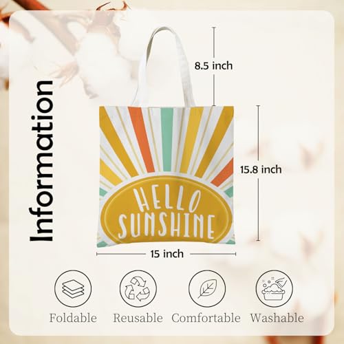 Boho Sun Sunshine Tote Bag, Colorful Canvas Tote Bags, Reusable Grocery Shopping Bag - color: Hello Sunshine