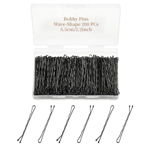 QIUTIMIY 200 Pcs 2.2 Inch Wave-Shaped Bobby Pins Black Metal Hair Pins Hair Accessories for Women Stylists Hair Sticks Girl - color: Black, size: Wave-2.2in