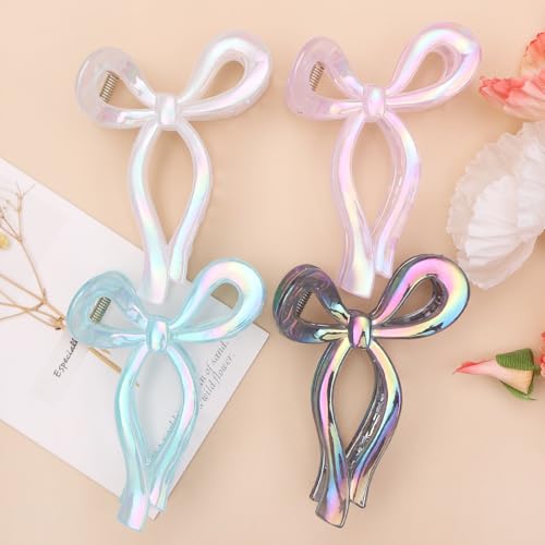 4 Pcs Bow Hair Clips Elegant Hair Claw Butterfly Hair Accessories for Girls Nonslip Butterfly Clips Hair Styling Accessories for Women - color: 4 Pcs-Iridescent Style(Gray,Pink,Blue,White)