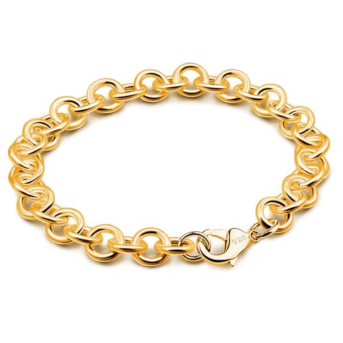 Dankadi 925 Sterling Silver Classic Round Cable Wire Link Bracelet Women Cuban Curb Oval Belcher Link Chain 5.9 to 9 in For Men 24k Gold Plated Cuff Jewelry Gift - color: 8.5MM Gold, size: 5.9 inch