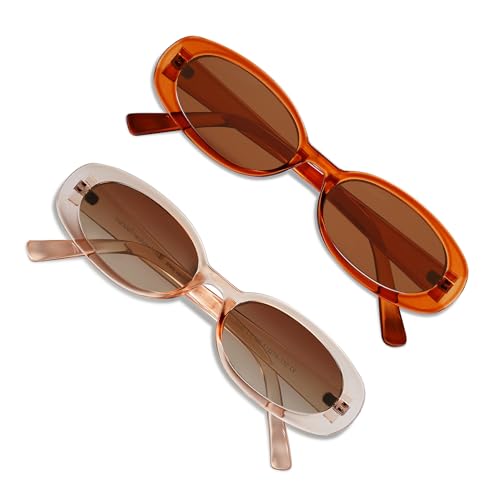 VANLINKER Polarized Retro Oval Sunglasses for Women and Men Small 90s Style VL9580 - color: C3c5 Brown Frame/Light Brown Frame