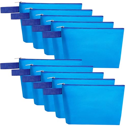10 Pieces Cotton Canvas Makeup Bag with Bottom and Strap, Multi-Purpose Cosmetic Bag with Zipper Travel Toiletry Pouch, Blank DIY Craft Bag (Blue, M) - color: Blue, size: M