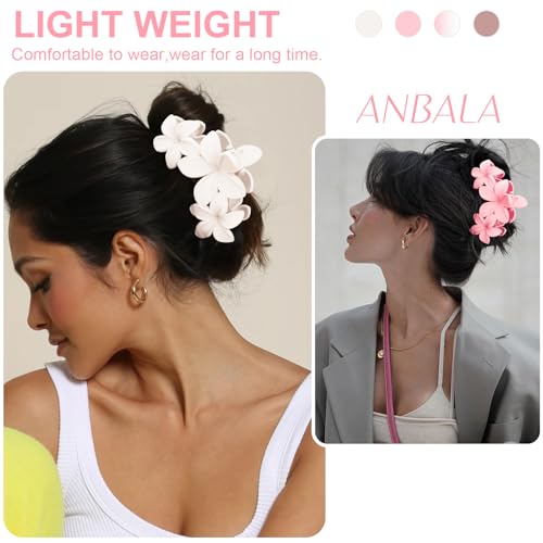 ANBALA Flower Claw Hawaiian Hair Clip, 4PCS Large Plumeria Hair Clips for Women, Non-Slip Strong Hold Clips for Thick Hair, Beach Hair Accessories (Pink, Gradient White, Dark Pink) - color: D-4pcs large colorful flower-Pink