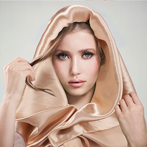 SATINIOR 35 Inch Silky Head Scarf 2 Pcs Large Square Neck Scarf Sleeping Hair Wrapping Satin Bandana for Women - color: Black, Camel, style: Classic