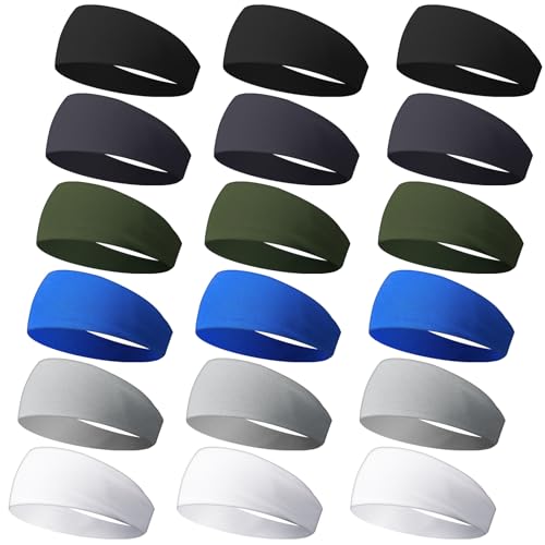 18 Pcs Sports Sweatbands for Men Women Camo Headbands Workout Non Slip Headbands Breathable Head Band Fitness Stretchy Unisex Hairband for Yoga Running Cycling Ball - color: Bright Colors
