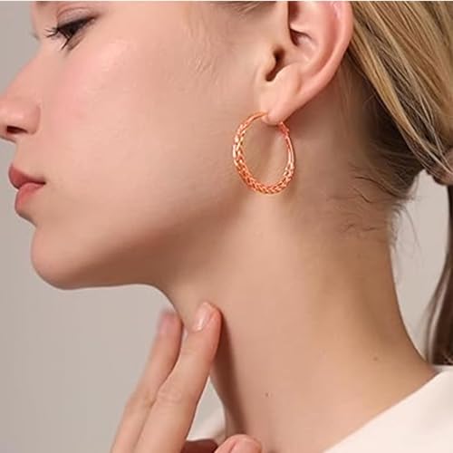 Senteria Silver Hoop Earrings for Women Hypoallergenic 925 Sterling Silver Post Hoop Earrings Lightweight Large Hoops Earring Thick Twisted Silver Hoops 30/40/50MM - color: 50mm rose gold