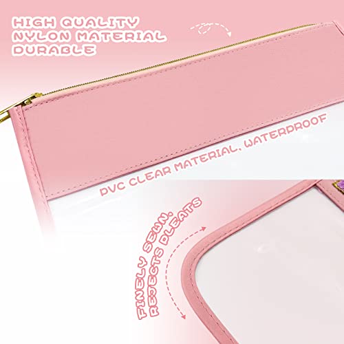 LOKFAR Nylon Makeup Bag DIY Chenille Letter Clear Travel Zipper Pouch, Preppy Makeup Bag Clear Cosmetic Bag, Water-proof Makeup Travel Pouch Snack Bags for Women (Pink) - color: Pink