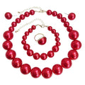 Chunky Beads Jewelry Set Boho Large Simulated Pearl Statement Colorful Beaded Necklace Bracelet Earrings Ring Set Holiday Party Bride Outfit for Women - color: Red