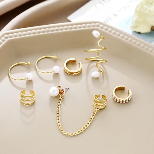 Ear Cuff Earrings for Women Chunky Ear Cuff Colourful Non Pierced Ear Cuff Non Piercing Clip On Cartilage Wrap Cuff Earrings Jewelry Gifts - color: 246Gold