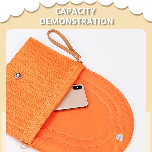 Crossbody Bags for Women, Straw Clutch Purses, Bohemian Handmade Woven Envelope Package, Tassel Handbags for Women | Bohemian - color: Orange