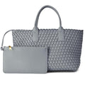 Woven Tote Bag for women,Vegan Leather Woven Satchel Handbag,Shoulder bag with Pouch,Hobo bag fits13-14” laptops - color: Grey