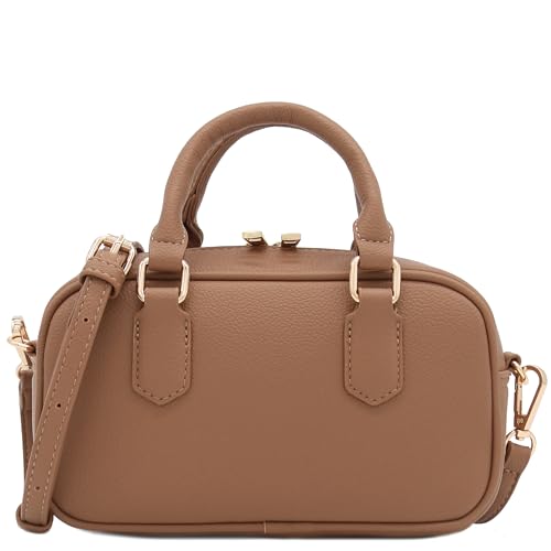FashionPuzzle Mini PU Leather Satchel Purse Top Handle Crossbody Bag - color: Stone