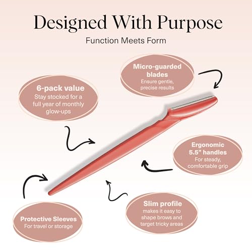 Kitsch Dermaplane Razor for Women Face – Face Razors for Women & Men, Eye Brow Razors & Face Shaver – Exfoliating Facial Razor & Dermaplaner as Skin Care Tool for Smoother Skin - Coral, 6 pcs - color: Coral, size: 1 Count (Pack of 6)
