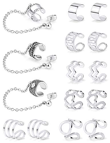 SCERRING Ear Cuff Fake Lip Helix Cartilage Clip On Wrap Earrings Non Piercing Earring Jewelry Set For Women Stainless Steel 15PCS - color: 15PCS - Silver