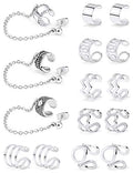 SCERRING Ear Cuff Fake Lip Helix Cartilage Clip On Wrap Earrings Non Piercing Earring Jewelry Set For Women Stainless Steel 15PCS - color: 15PCS - Silver