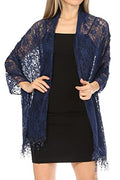Sakkas Mari Women's Large Lightweight Soft Lace Scarf Wrap Shawl Floral and Fringe - color: Style2-navy