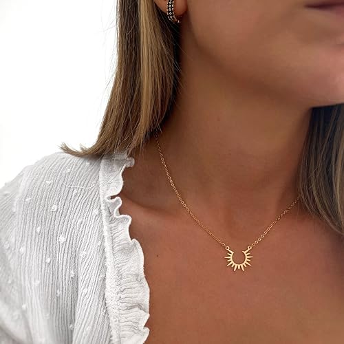 LLWOM Gold Necklace for Women-14k Gold Plated Infinity Necklace Star Of David Necklace Evil Eye Cross Pendants Heart Dainty Gold Necklace For Women - color: Gold, style: Gold Radiant Sun